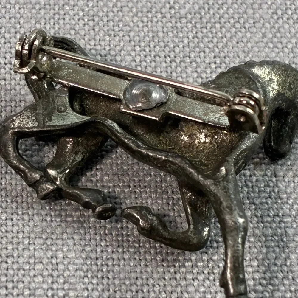 Vintage Galloping Horse Brooch Silver Tone Equestrian Stallion Figural Pin